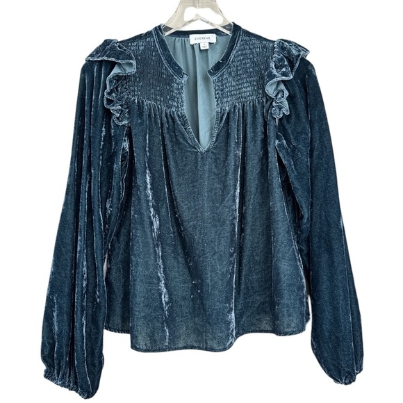 Evereve Yana Velvet Smocked Ruffled Blouse Size Small - Picture 1 of 4